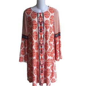 NWT Boho Stretch Shift Dress Beige Pumpkin by ECI Bell Sleeve Small